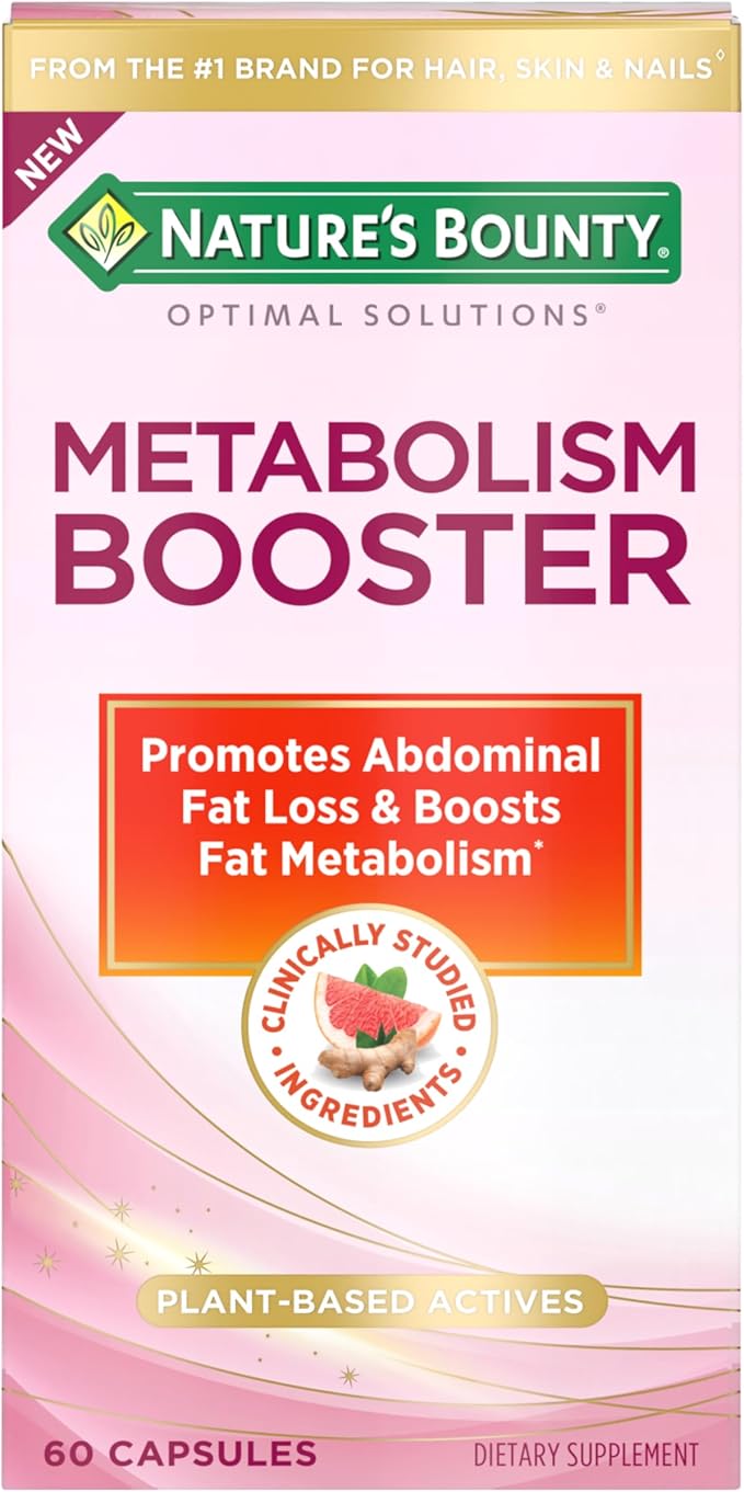 Nature's Bounty Optimal Solutions Metabolism Booster Supplement, Boosts Fat Metabolism, Promotes Abdominal Fat Loss, With Citrus Extracts and Black Ginger, 60 Capsules