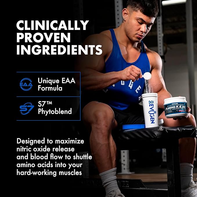 Evogen Amino K.E.M. - EAA & BCAA Powder Pump Volumizer | BCAAs Amino Acids Supplement for Blood Flow, Muscle Growth, & Hydration | Blueberry Apple | 30 Servings