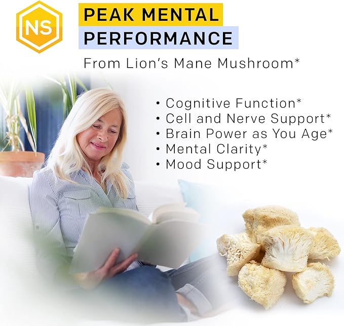 Organic Lions Mane Supplement Capsules - 1000mg Lions Mane Mushroom with 10mg PQQ - Brain Cell Optimizer for Memory, Learning, Mitochondrial Function - 60 Fruiting Body Mushroom Capsules