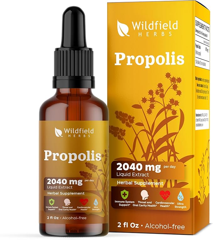 Propolis Extract Drops - Propolis Tincture 2040mg Liquid Herbal Supplement Absorbs Better Than Capsules, 1 Month Supply, 84 Servings, Alcohol-Free Tincture - 2 Oz, Pack of 1