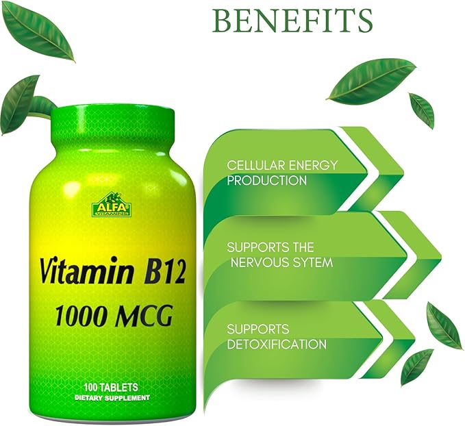 ALFA VITAMINS Vitamin B12 1000 Mcg 100 Tablets. Immune System. Nerves and Brain Health. Metabolism