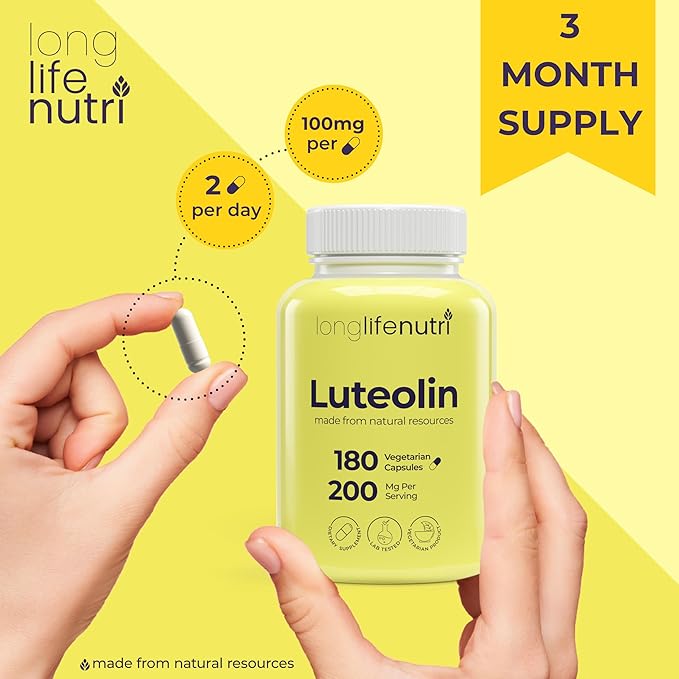 Luteolin Supplement 200mg - 180 Vegetarian Capsules, 3-Month Supply - Strengthen Cognitive Function & Overall Health - Lab Tested, Made in USA, 2 Serving Size