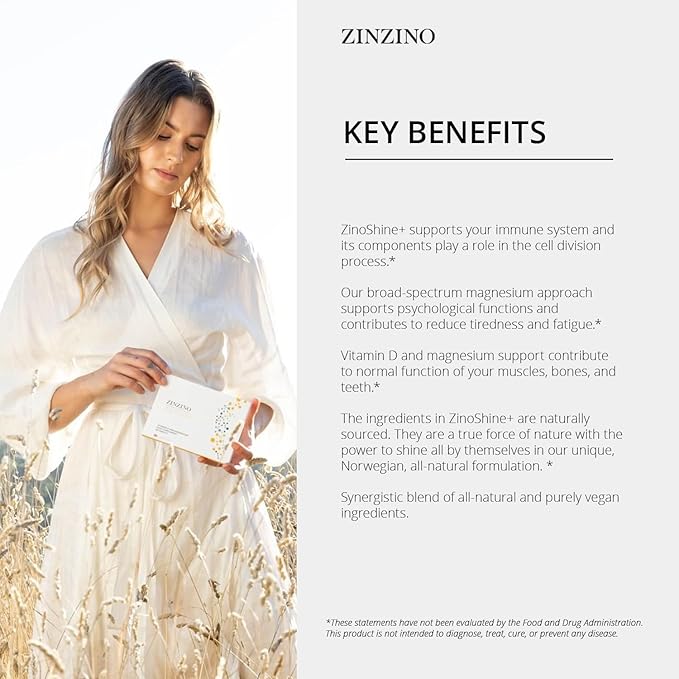 ZinoShine+ - Vitamin D3 & Magnesium Supplement for Immune Support, Energy, Muscle, Bone & Teeth Health - Reduces Fatigue - 60 Tablets