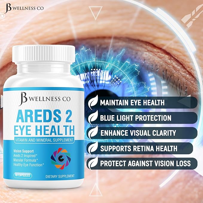 JB Wellness AREDS 2 Eye Vitamin & Mineral Supplement, Contains Lutein, Vitamin C, Zeaxanthin, Zinc & Vitamin Enhance Vision Supplement - 120 Count