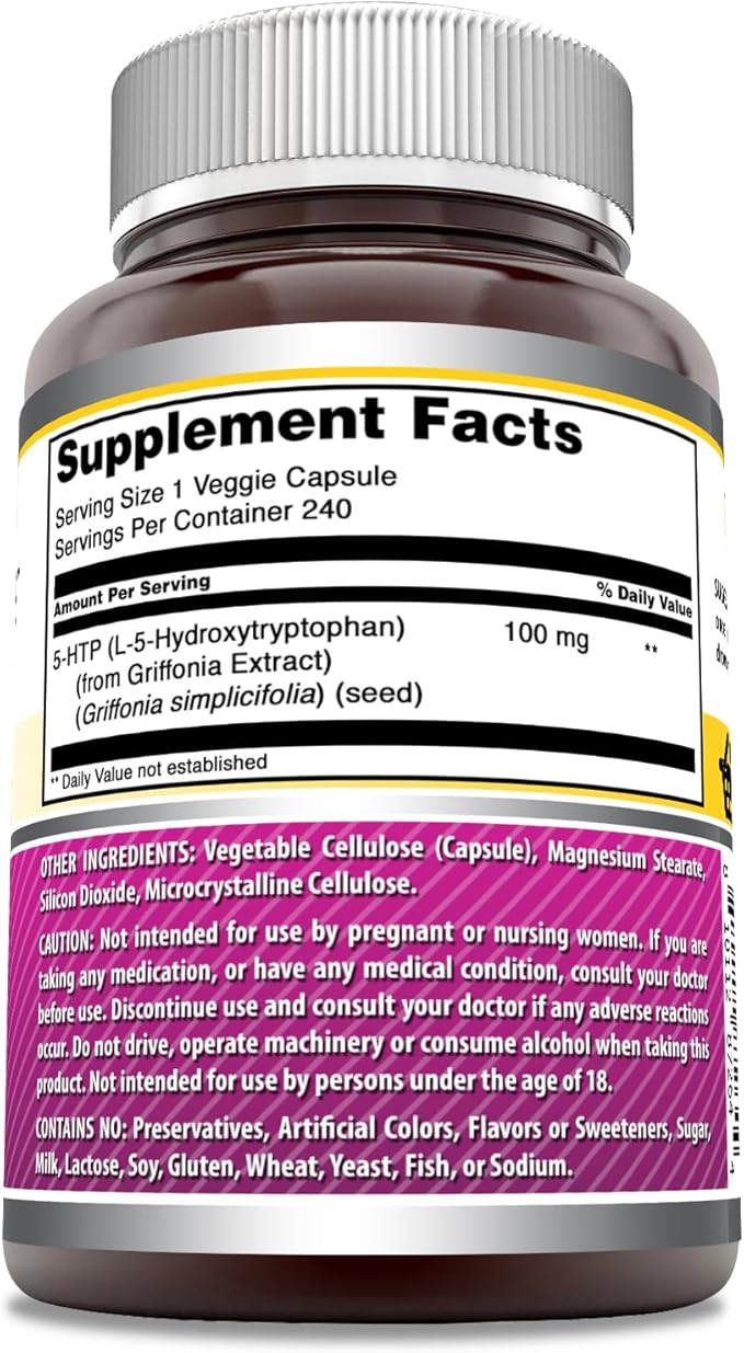 Amazing Formulas 5-HTP (Hydroxytryptophan) Supplement | 100 Mg Per Serving | Veggie Capsules | Non-GMO | Gluten Free | Made in USA (1 Pack, 240 Count)