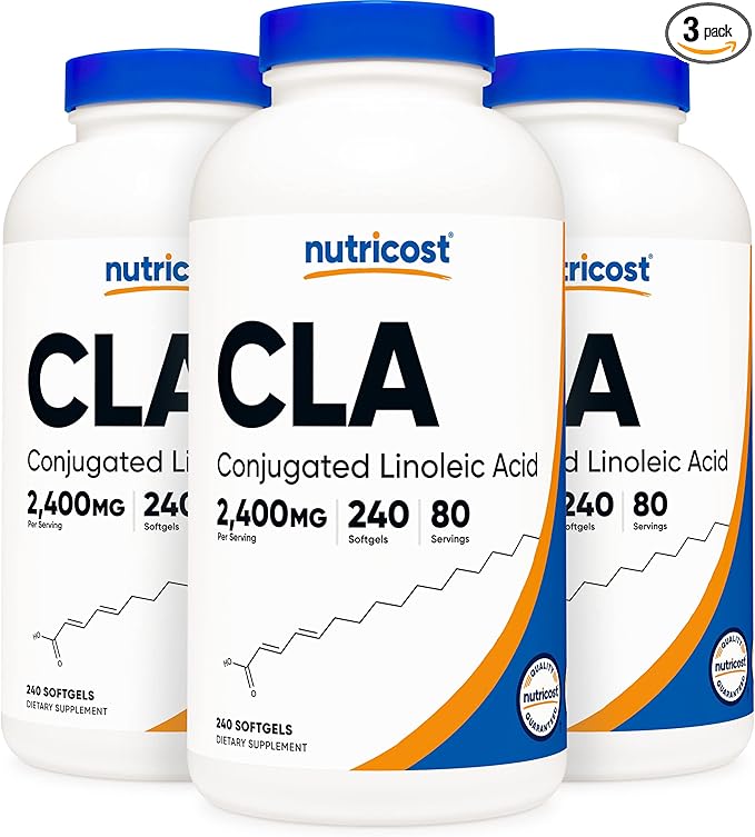 Nutricost CLA (Conjugated Linoleic Acid) 2,400mg, 240 Softgels - Gluten Free, Non-GMO, 800mg Per Softgel (3 Bottles)