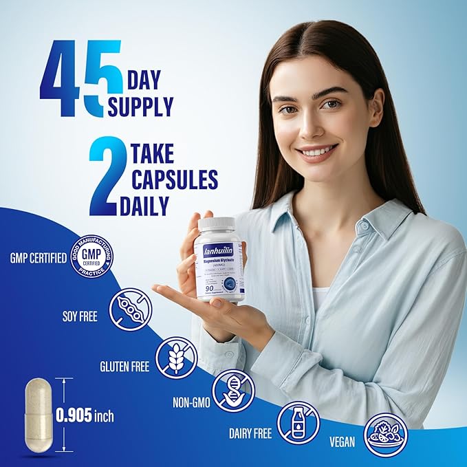 6-in-1 Magnesium Complex, 420mg Pure Magnesium Glycinate, Magnesium Supplement with GABA, 5-HTP, L-Theanine, L-Tyrosine, Vegetarian & High Absorption, 90 Capsules