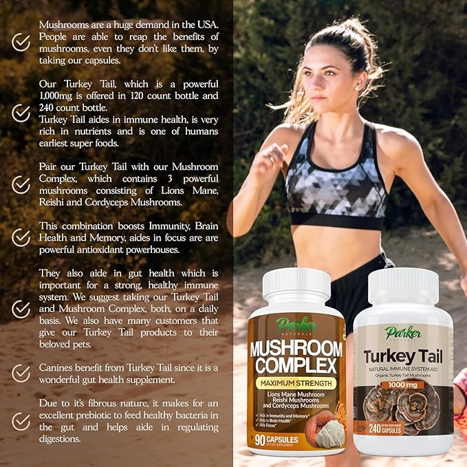 Turkey Tail Mushroom Capsules - Organic Mushroom Supplement for Immune System Health Support - 1000 mg Premium Supplements - 240 Capsules