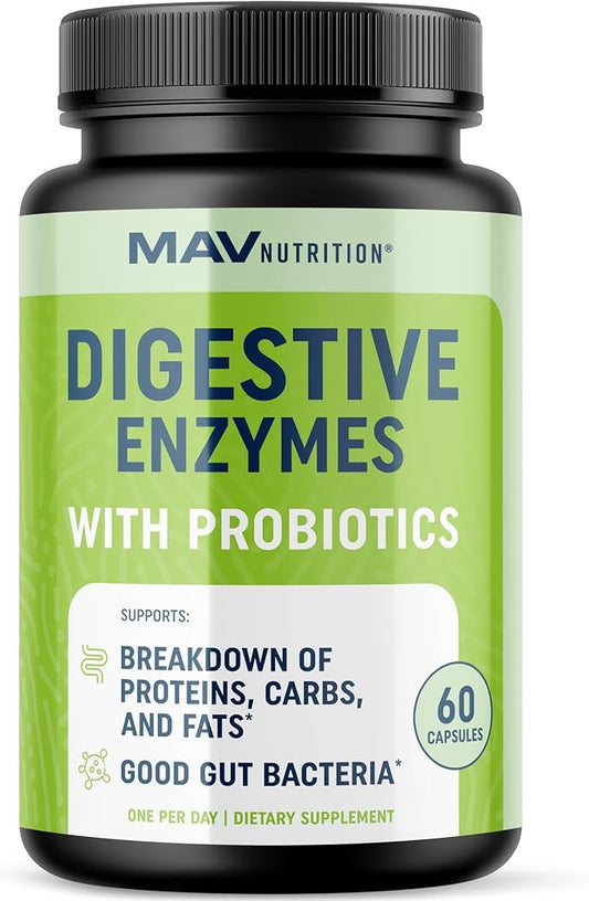Digestive Enzymes with Probiotics | Bloating Relief & Digestive Health for Women & Men | 400MG Enzyme Blend with Probiotic Strains for Digestion & Gut Health | Vegetarian, 3rd-Party Tested (60 ct.)