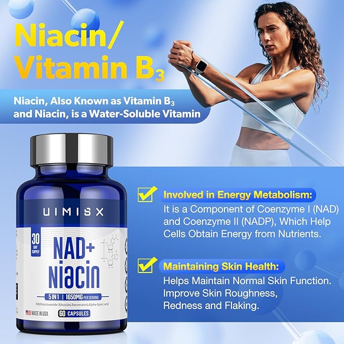 NAD+ Supplement 1000mg & Niacin(Vitamin B3) 500mg, Nad Plus Boosting Supplement for Woman and Man, Nicotinamide Riboside (NR) Supports Anti-Aging, Energy, Brain, Muscle, Non-GMO, Gluten-Free,74