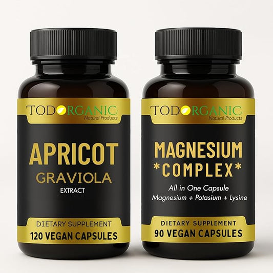 Todorganic 2-Pack: Apricot & Graviola Extract + Magnesium, Potassium & Lysine – Vegan Supplement Combo for Relaxation, Healthy Skin & Mineral Balance – Non-GMO, Gluten-Free – 2 Bottles