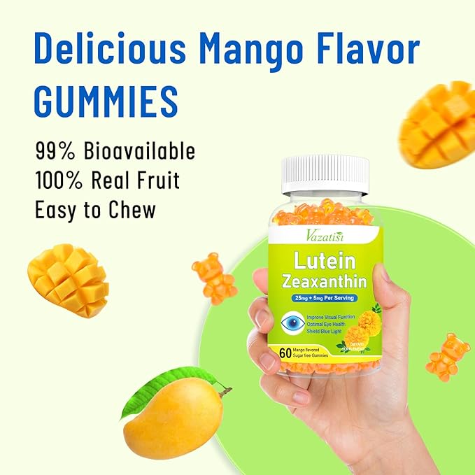Eye Vitamins Lutein & Zeaxanthin Gummies, Sugar Free Eye Health Supplements with Bilberry, Astaxanthin - Support Blue Light, Visual Function and Macular Health - Mango Flavored, 120 Count