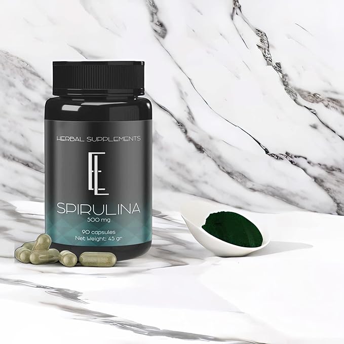 Spirulina Capsules - 90 x 500 mg, High-Potency Plant-Based Superfood, Supplements, Non-GMO Vegetable Cellulose Vegan Friendly Capsules