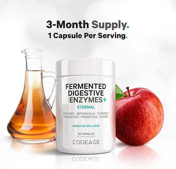 Codeage Fermented Digestive Enzymes Supplement 3-Month Supply - 14 Digestive Enzymes, Probiotics, Prebiotics, Fermented Botanicals, Plant-Based Multi Pancreatic Enzymes - 1 Capsule a Day - 2-Pack