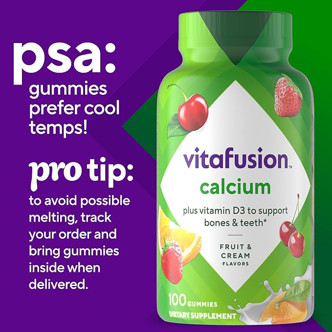vitafusion Chewable Calcium Gummy Vitamins for Bone and Teeth Support, Fruit and Cream Flavored, America’s Number 1 Gummy Vitamin Brand, 50 Day Supply, 100 Count