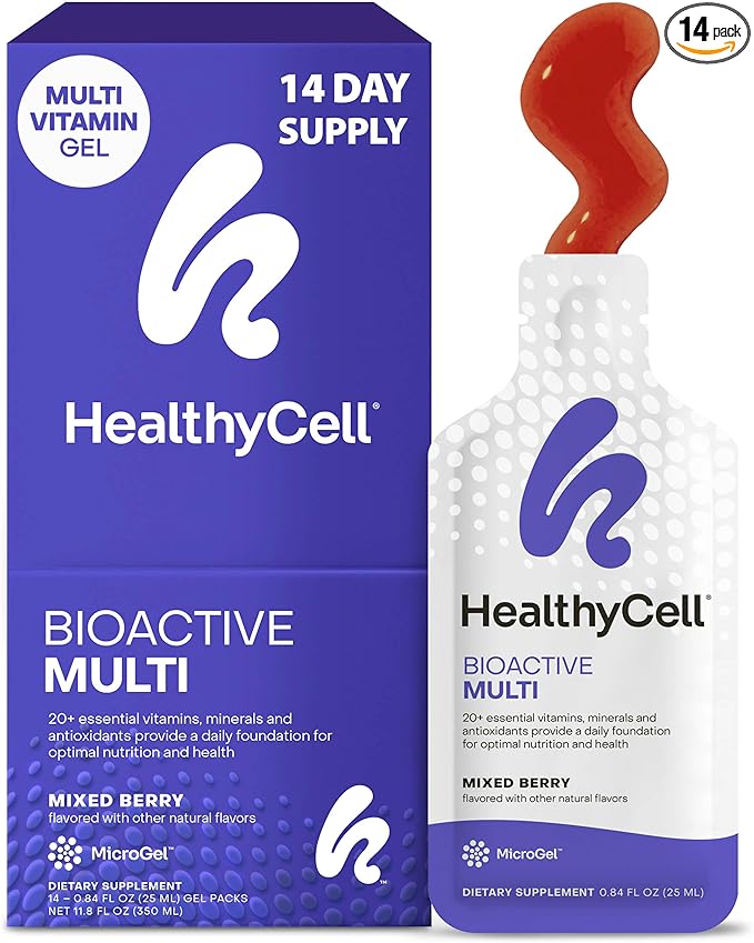 Healthycell Bioactive Daily Liquid Multivitamin for Men & Women – 20+ Essential Vitamins, Minerals & Antioxidants for Brain, Heart, Immune Support, Skin & Hair Support - 14 Gel Packs