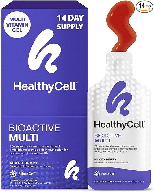 Healthycell Bioactive Daily Liquid Multivitamin for Men & Women – 20+ Essential Vitamins, Minerals & Antioxidants for Brain, Heart, Immune Support, Skin & Hair Support - 14 Gel Packs