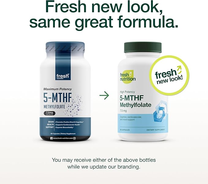 Fresh Nutrition L Methylfolate 7.5mg – DNA Verified for Maximum Potency – Superior Bioavailability – 5-MTHF Methyl Folate - 90 Capsules