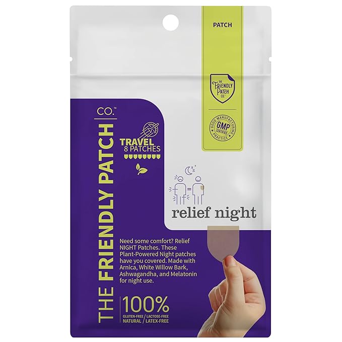 Relief Night Patch - 8 Pack Arnica, White Willow Bark, Melatonin, Ashwagandha for Soreness for sleep patches for Women and Men