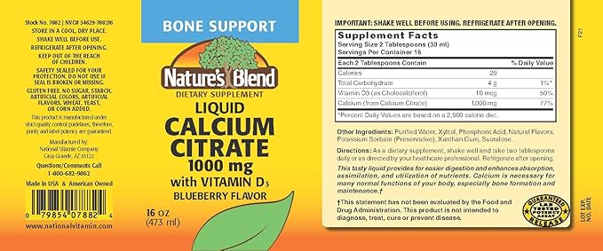 Liquid Calcium Citrate 1000mg with D3 16 fl oz Liquid Blueberry