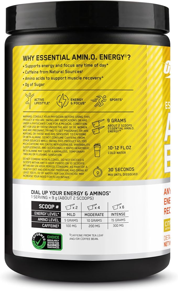 Optimum Nutrition New Flavor Amino Energy - Pre Workout with Green Tea, BCAA, Amino Acids, Keto Friendly, Green Coffee Extract, Energy Powder - Citrus Spritz, 30 Servings (Packaging May Vary)