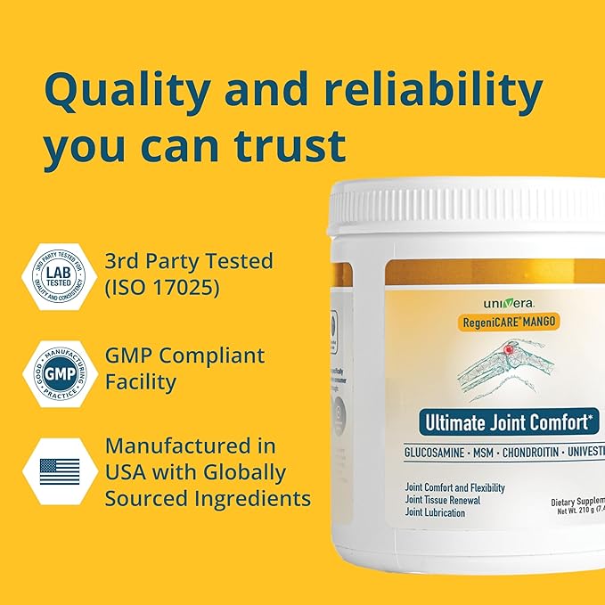Univera RegeniCARE Canister, Glucosamine, Chondroitin, MSM, Univestin, Restores Cartilage, Supports Joint Comfort + Mobility + Flexibility, FSA HSA Eligible with 30-Day Supply (Mango Flavor)