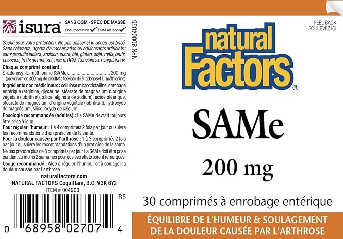 Natural Factors - Same 200mg, Joint & Mood Support, 30 Enteric Coated Tablets