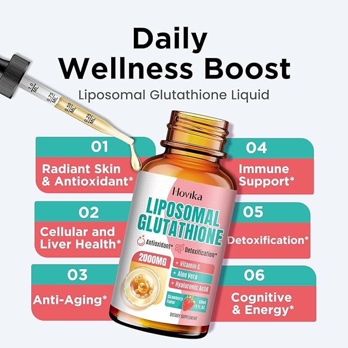 Liposomal Glutathione Supplement 2000mg, Liquid Glutathione Drops with Vitamin C, Master Antioxidants for Immune System, Aging Defense, Skin Health, Liver Detox-Superior Absorption, Strawberry 2 Fl Oz