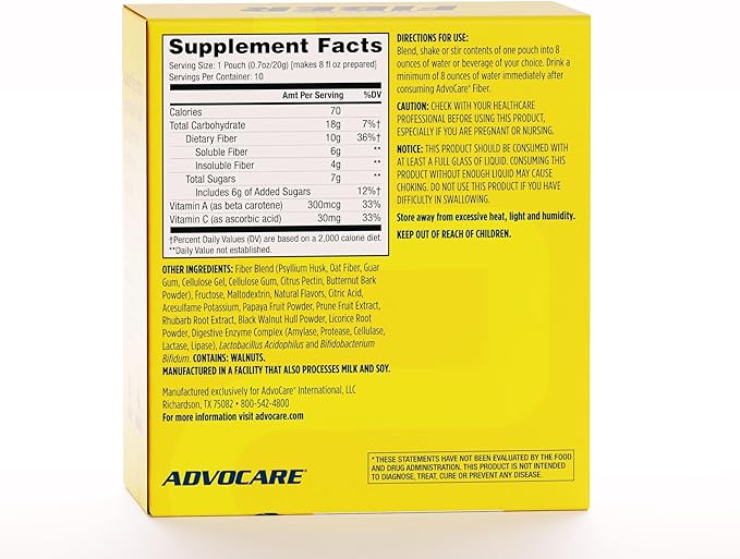 AdvoCare Fiber Dietary Supplement - Daily Fiber Powder Supplement with Soluble & Insoluble Fiber - Fiber Blend Includes Psyllium Husk & Citric Acid - Supports Digestive Health* - Citrus, 10 Pouches