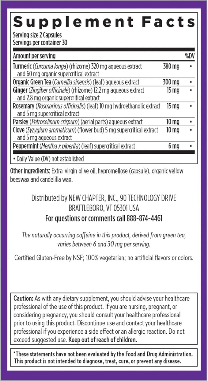New Chapter Turmeric Supplement + Daily Detox Turmeric Force Detox Action with Green Tea + Ginger + NO Black Pepper Needed + NonGMO Ingredients Vegetarian Capsule, 60 Count