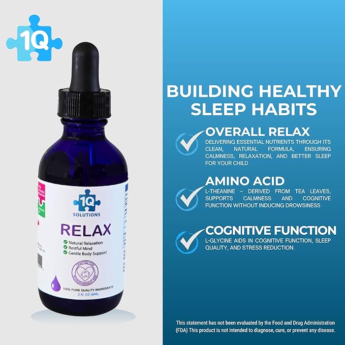 Relax - Kids Sleep Aid & Calm Liquid Drops | Magnesium Glycinate, L-Theanine & L-Glycine | Melatonin -Free, Sugar-Free, Vegan, Gluten-Free, Non-GMO | Advance Absorption | Easy-to-Take | 2 Fl Oz