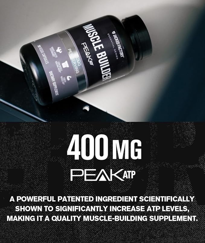 Jacked Factory Build PM Night Time Muscle Builder & Sleep Aid (60 Capsules) & Essentials Muscle Builder - Daily Strength Builder for Men with Peak ATP (30 Capsules)