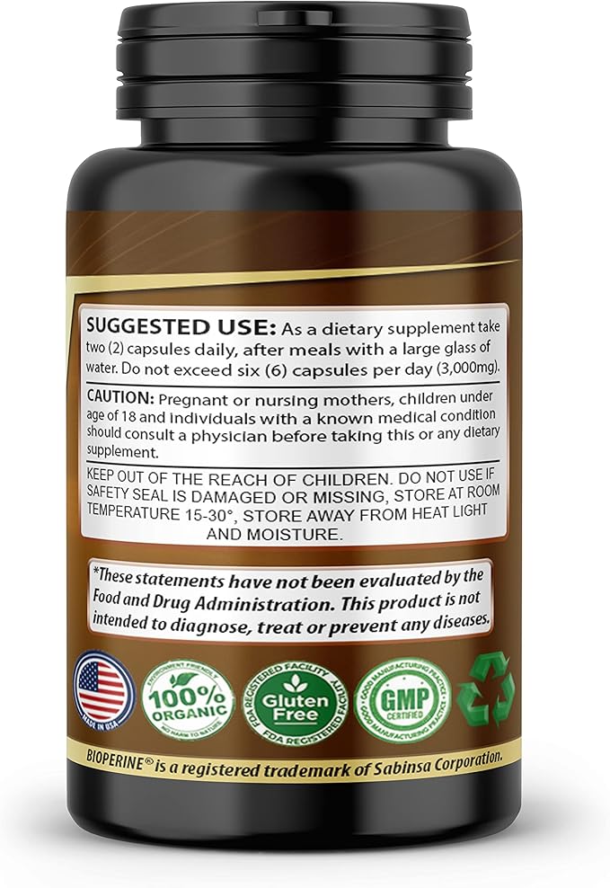 Turmeric Curcumin with Ginger, BioPerine Black Pepper, 95% Curcuminoids, Natural Joint & Healthly Inflammatory Support, Antioxidant Tumeric Supplement, 60 Veggie Capsules, Made in USA, by SMS