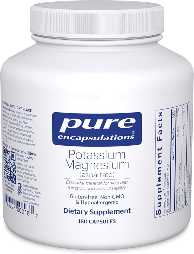 Pure Encapsulations Potassium Magnesium (Aspartate) | Supplement to Support Heart, Muscular, Bone, and Nerve Health* | 180 Capsules