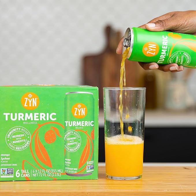 ZYN Turmeric Wellness Drink (24 Pack), Mango Lychee Flavored Turmeric Curcumin Drink with Black Pepper, No Added Sugar, Low Carb & Low Calorie Drink, Clean Alternative