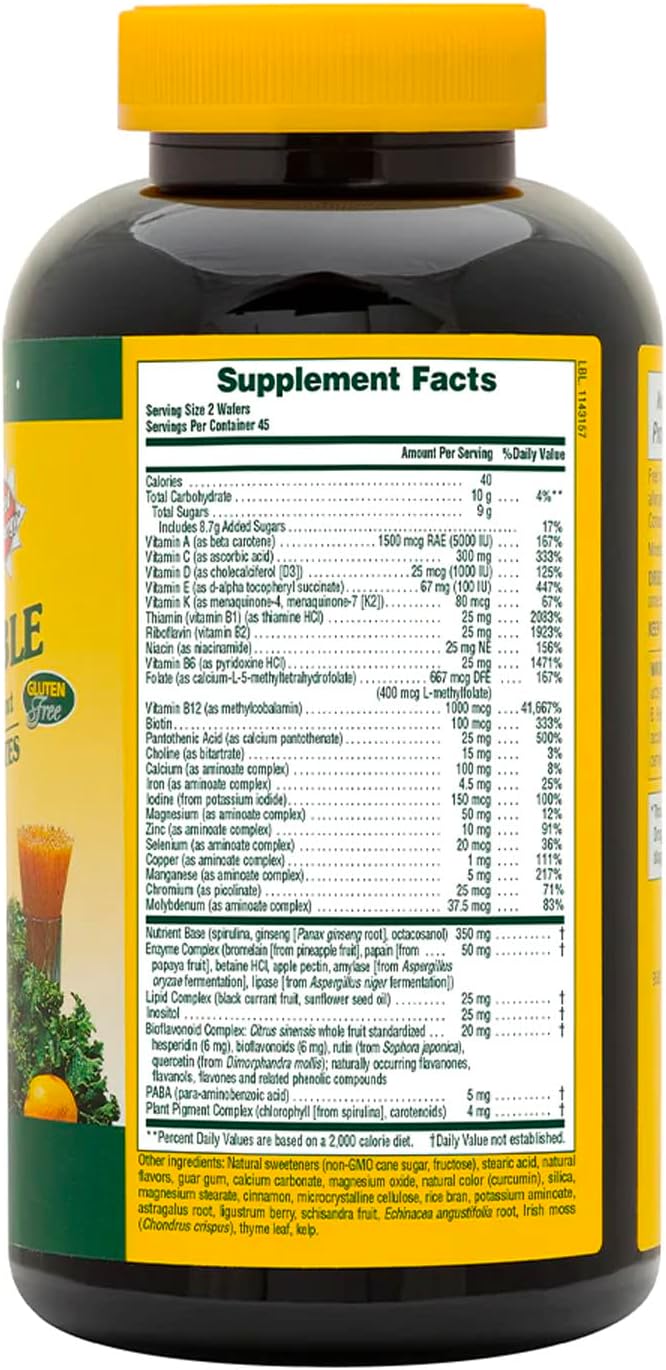 Natures Plus Source of Life Adult Chewable Multivitamin - 90 Vegetarian Wafers - Apple Cinnamon Flavor - Natural Whole Foods Supplement - Overall Health, Energy - Gluten-Free - 45 Servings
