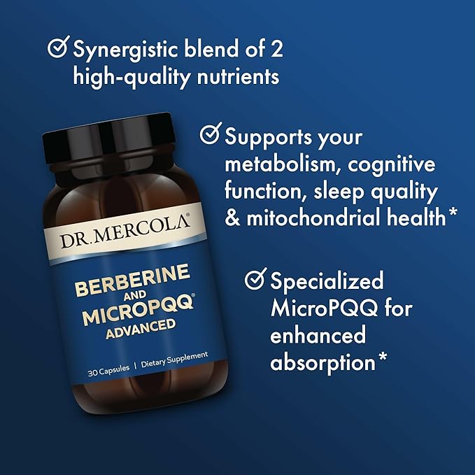 Dr. Mercola Berberine and MircoPQQ Advanced - Offers Metabolic, Mitochondrial, Brain & Immune Support - GMO-Free, Gluten-Free & Soy-Free - 30 Capsules (30 Servings)