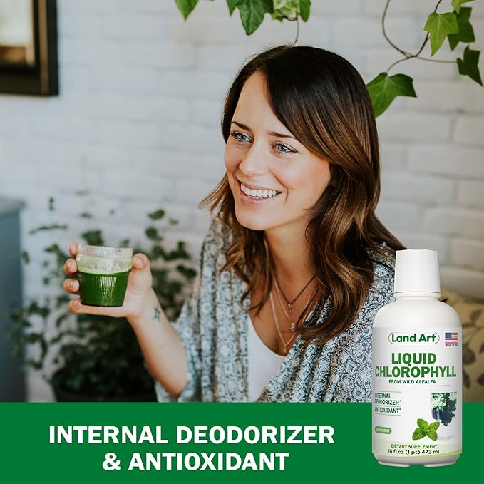 Liquid Chlorophyll Mint Flavored – Cold Extracted from Wild Non-GMO Alfalfa - Alkaline - Natural Body Deodorant – Antioxidant - 16 fl oz