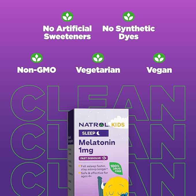 Natrol Kids Fast Dissolve Melatonin 1 mg, Dietary Supplement for Restful Sleep, Sleep Tablets for Kids, 40 Strawberry-Flavored Melatonin Tablets, 40 Day Supply