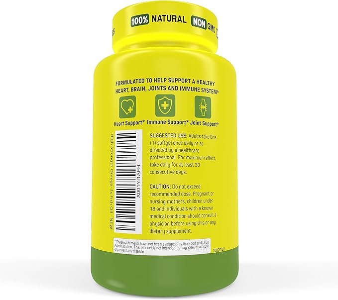 Herbtonics Triple Strength 1250 mg Omega 3 Fish Oil Softgels | High EPA 450 mg + DHA 300 mg | Omega 3 Supplement for Healthy Heart Support | Burp Less Fish Oil Supplement - 180 Softgels