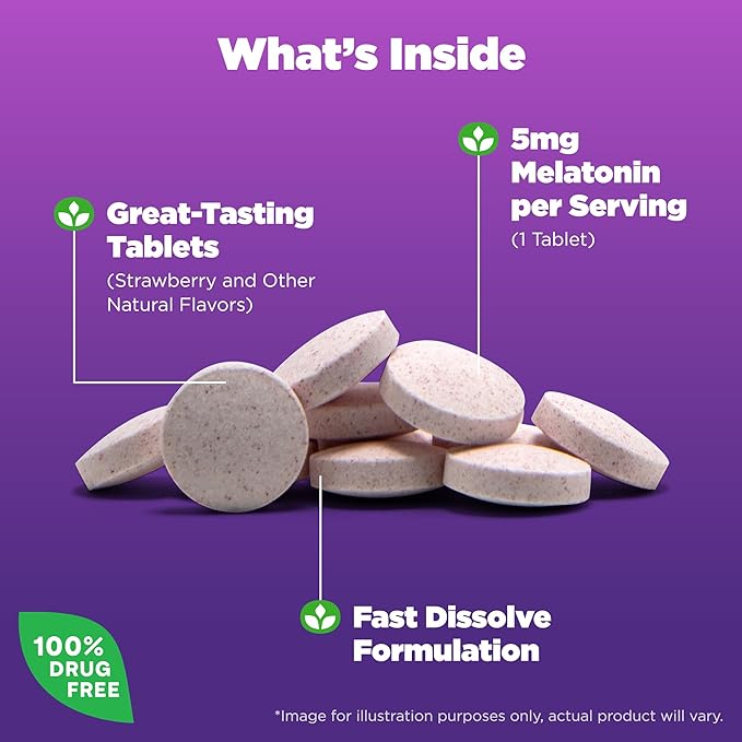 Natrol Fast Dissolve Melatonin 5 mg, Melatonin Supplements for Restful Sleep, Sleep Support for Adults, 150 Strawberry-Flavored Tablets, Up to a 150 Day Supply