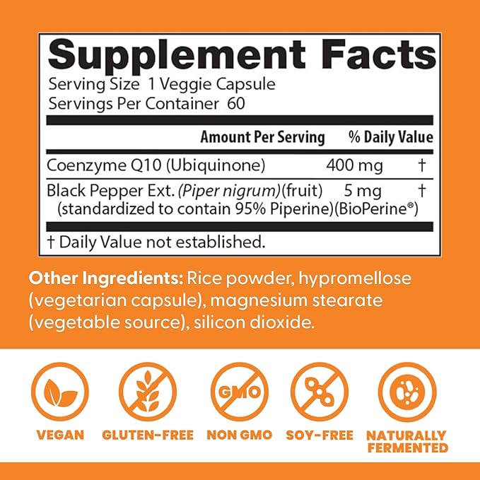 Doctors Best High Absorption CoQ10, Heart & Energy Support, USP Verified, Naturally Fermented CoQ10, Non-GMO, Gluten Free, Soy Free, Vegan 60 Veggie Caps