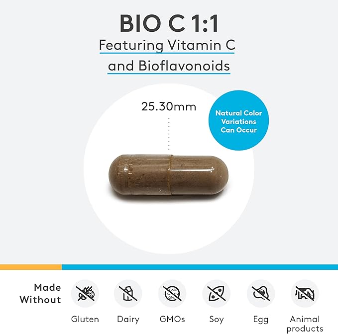 XYMOGEN Bio C 1:1 - High Potency Vitamin C Supplement with Citrus Bioflavonoids - Antioxidant + Immune Support, Promotes Collagen Synthesis (90 Vitamin C Capsules)