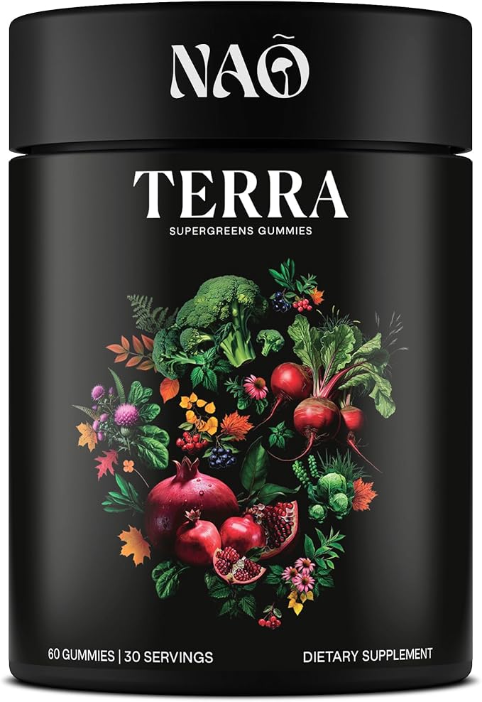 Terra Supergreens Gummies – 18 Superfood Ingredients with Spirulina, Chlorella, Turmeric, Reishi & Ashwagandha – Daily Antioxidant, Detox & Immune Support Supplement – Vegan, Non-GMO, Made in USA