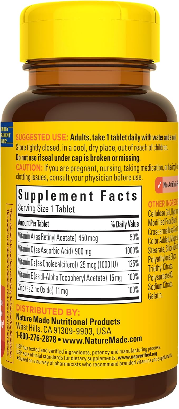 Nature Made Super C with Vitamin D3 and Zinc, Dietary Supplement for Immune Support, 60 Tablets, 60 Day Supply