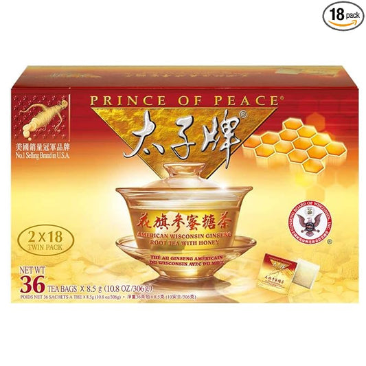 Prince of Peace®American Ginseng Root Tea w/Honey (Twin Pack 2 Boxes X 18 sachets)
