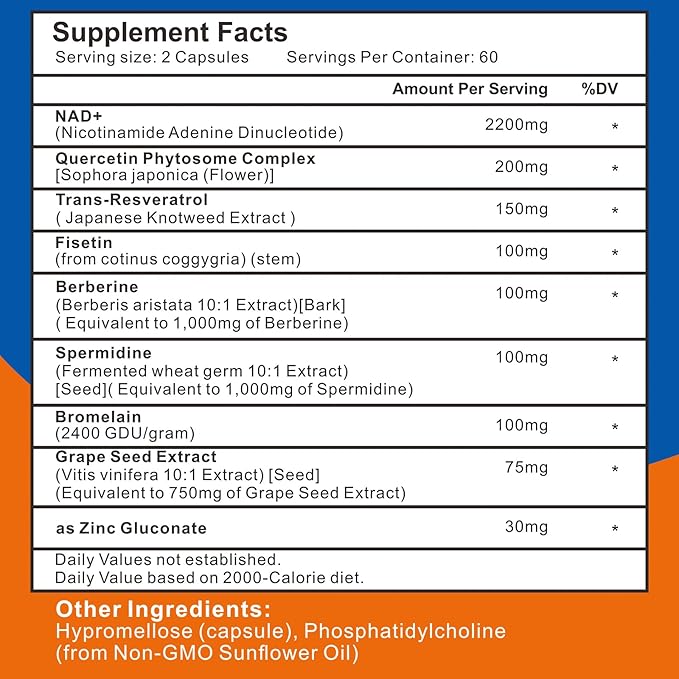 2200mg Liposomal NAD+ Supplement - NAD Supplement for Men and Women, Enhances Cell Energy & Aging Defese, 60 Capsules