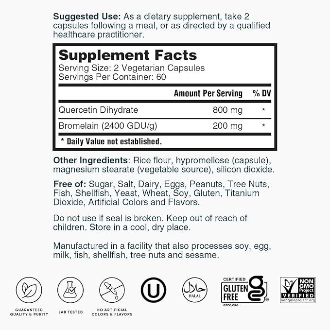 Nature's Lab Quercetin Bromelain - Non GMO, Gluten Free - 120 Capsules