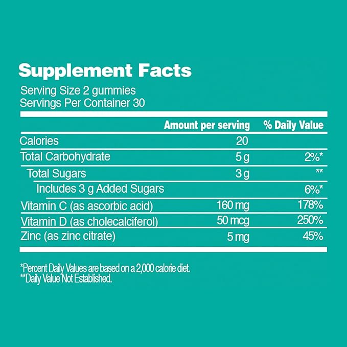 Immunity Gummy - Dietary Supplement with Vitamins for Adults & Teens - Chewable Multivitamin Booster Gummies with Zinc, Vitamin C and D - Naturally Flavored & Gluten Free - 60 Gummies (7.4 oz)
