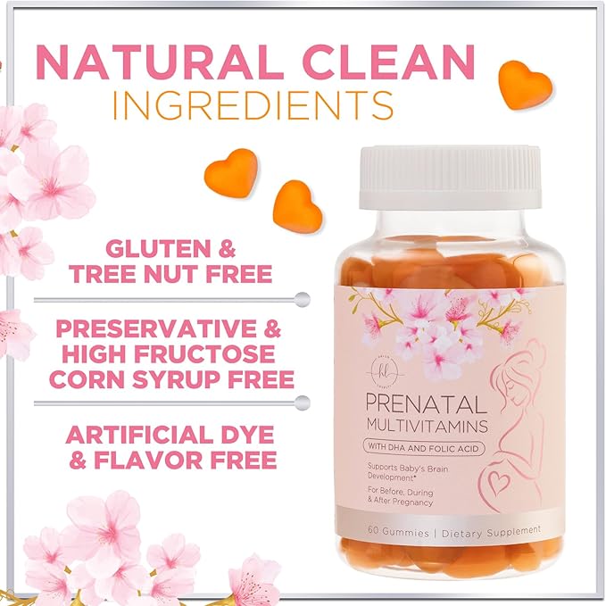Prenatal Vitamins for Women with DHA & Folic Acid - Best Prenatal Multivitamin Gummies for Women, Brain Development Support, Folate, Vitamin C, D3 & B12, Pre Natal Pregnancy Supplement - 60 Gummies